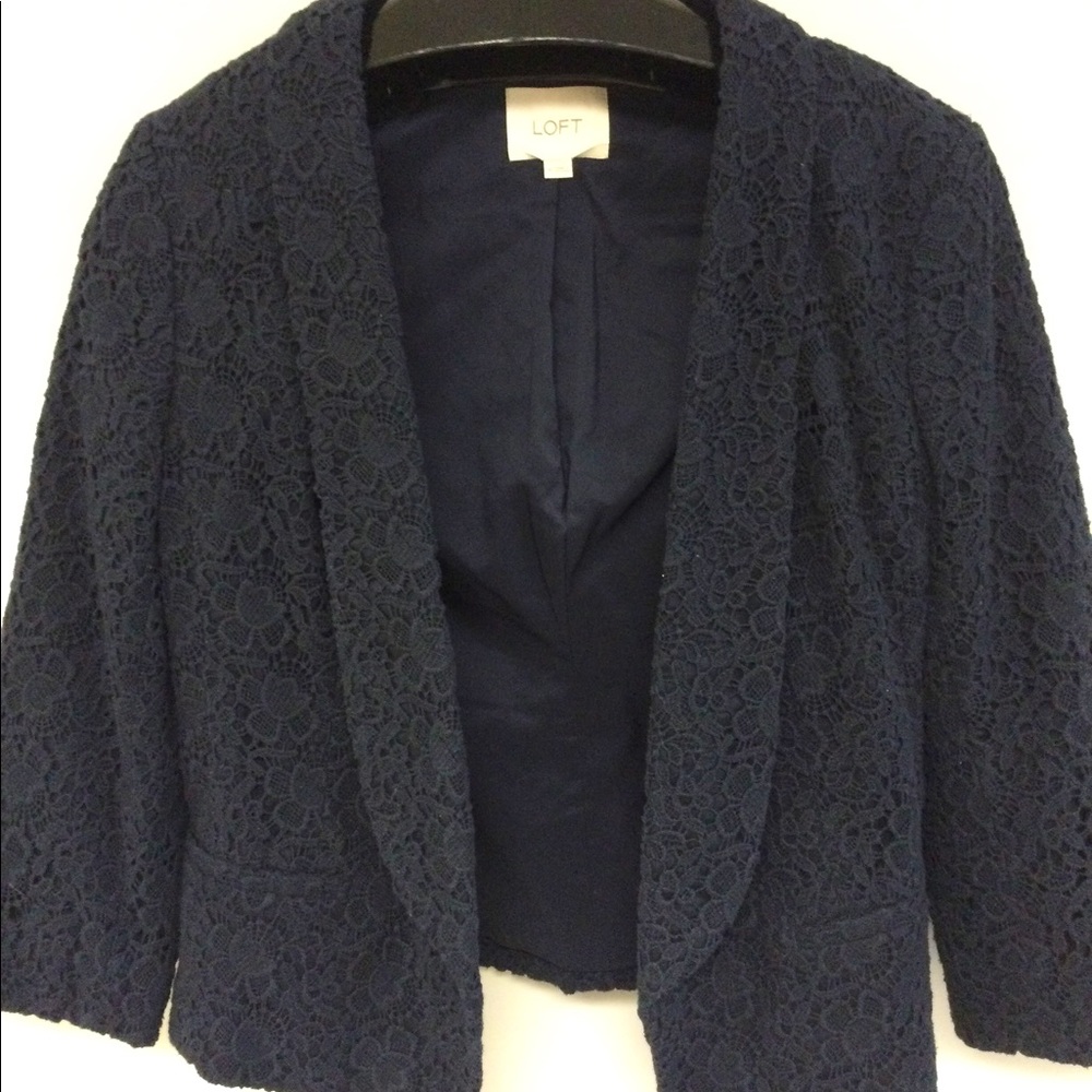 Ann Taylor loft navy eyelet blazer jacket